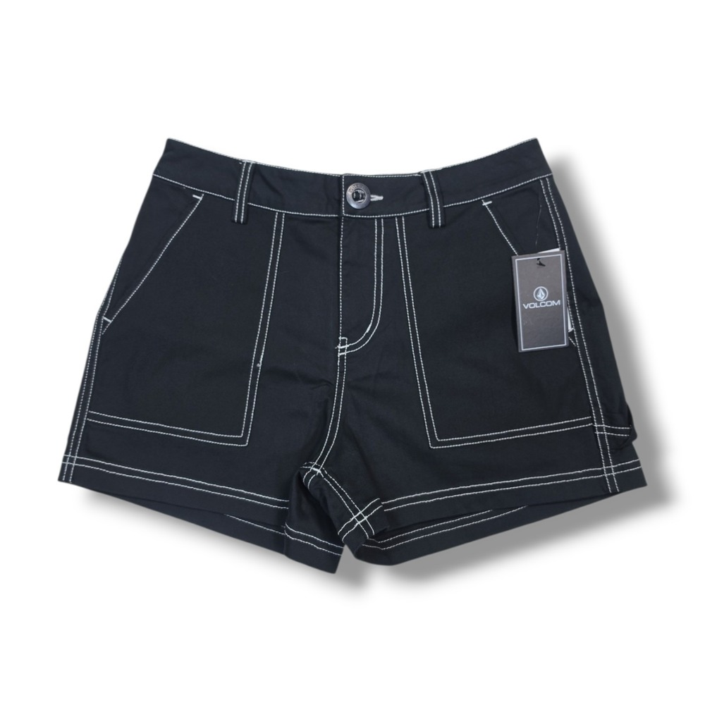VOLCOM Stone Kraft Carpenter Style Black Canvas Shorts Juniors Women's 25